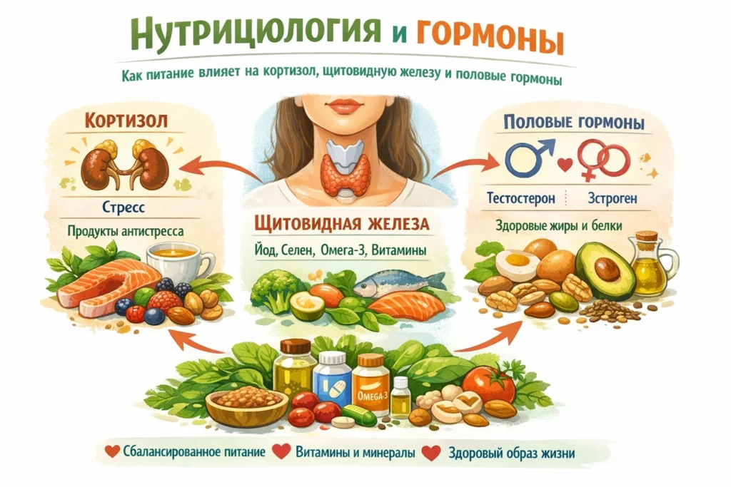 Нутрициология и гормоны: как питание влияет на кортизол, щитовидку и половые гормоны